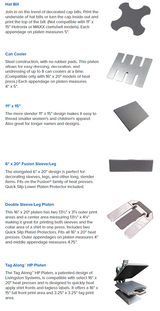 Product description of various heat press platen options with images and text.