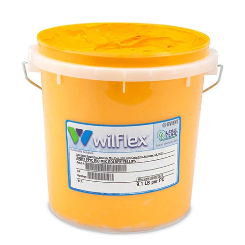 1 gallon wilflex golden yellow ink bucket on a white background