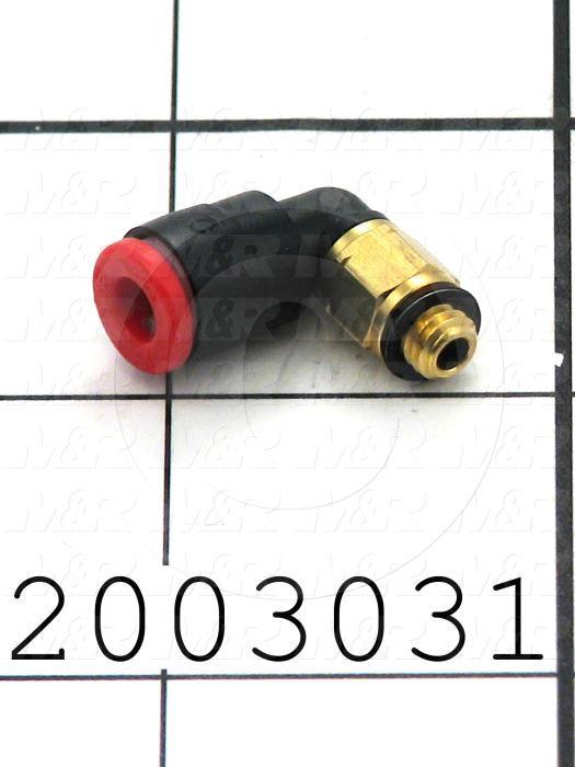 Black and gold fitting with red end on a grid background