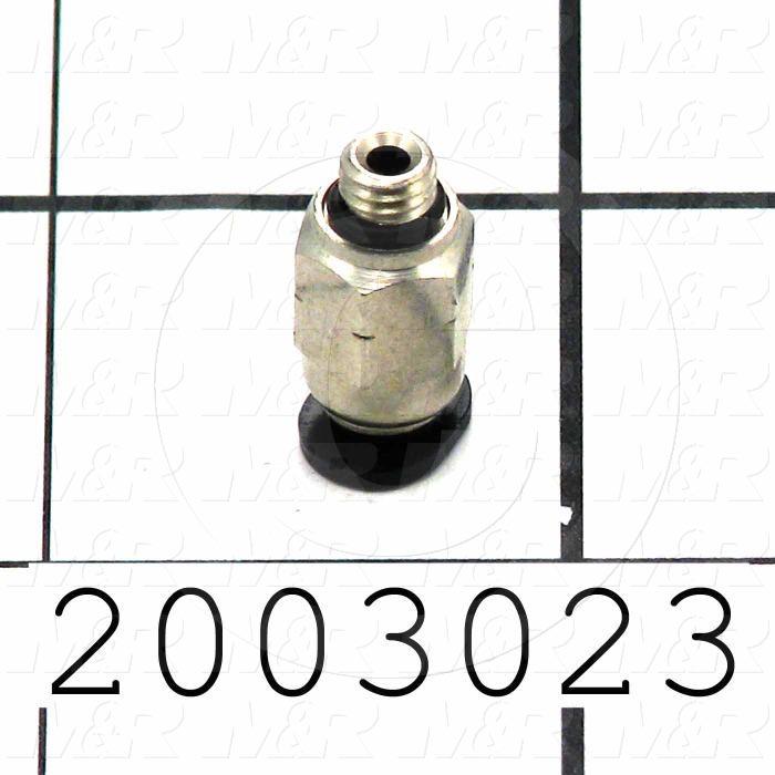 Metal fitting with black rubber sleeve on a grid background with a part number '2003023'.