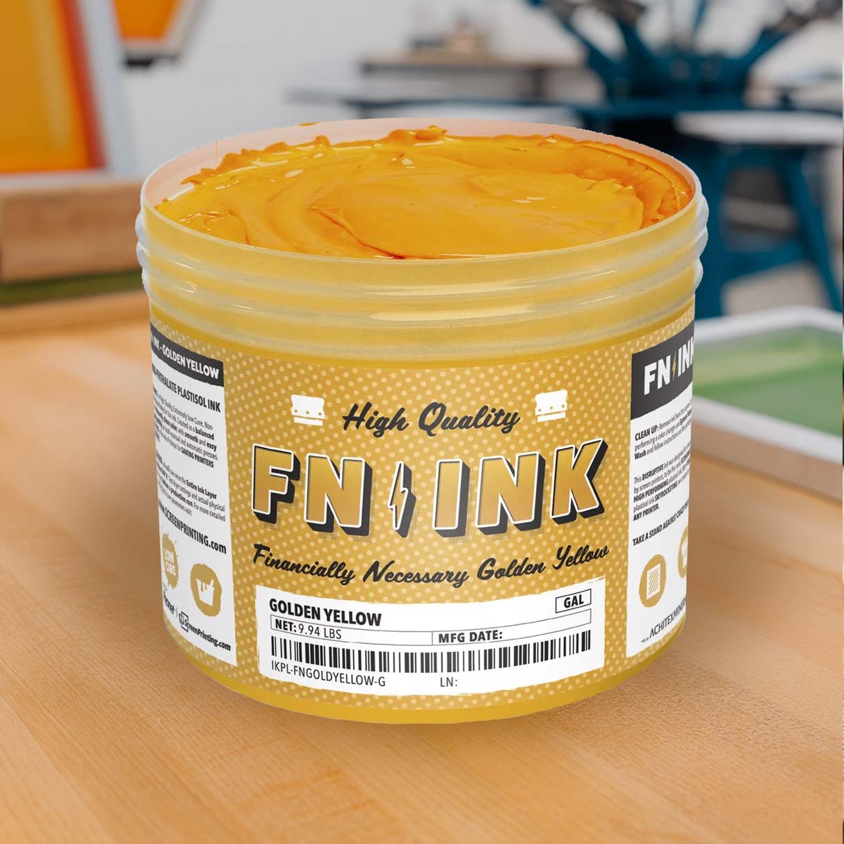 FN INK Golden Yellow low cure non-phthalate plastisol screen printing ink