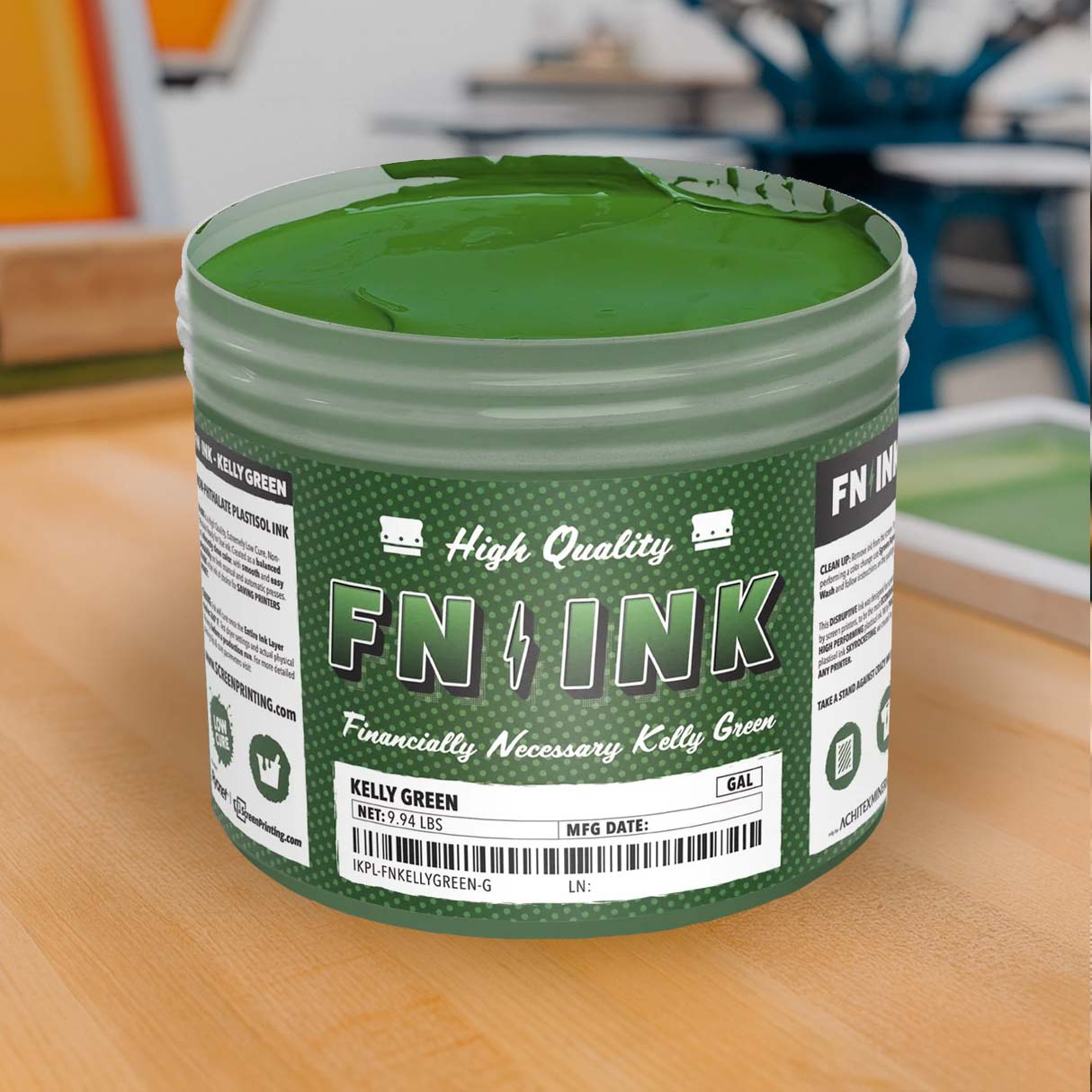 FN INK Kelly Green low cure non-phthalate plastisol screen printing ink