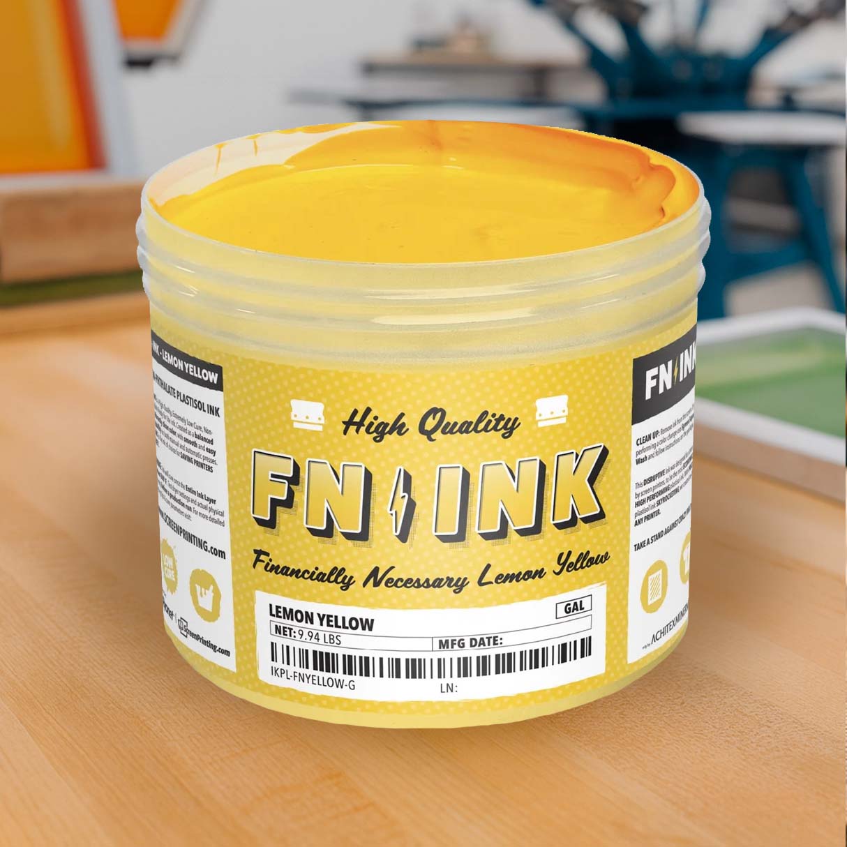 FN INK Lemon Yellow low cure non-phthalate plastisol screen printing ink
