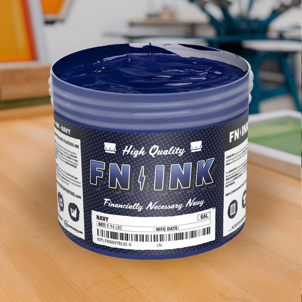 FN INK Navy Blue low cure non-phthalate plastisol screen printing ink 