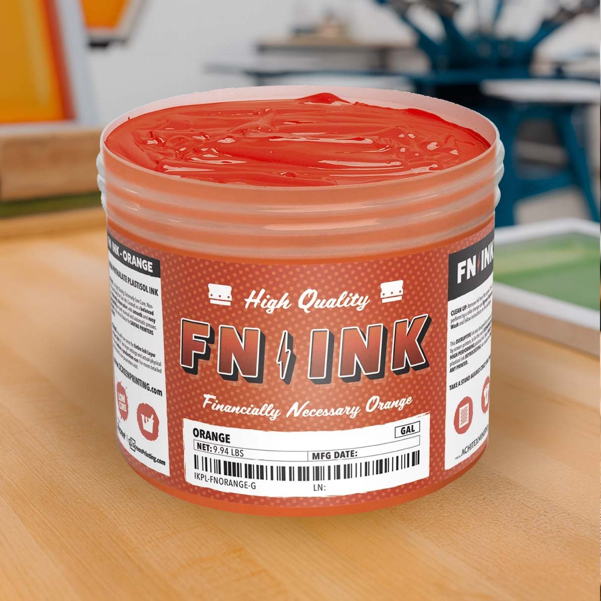 FN INK Orange low cure non-phthalate plastisol screen printing ink