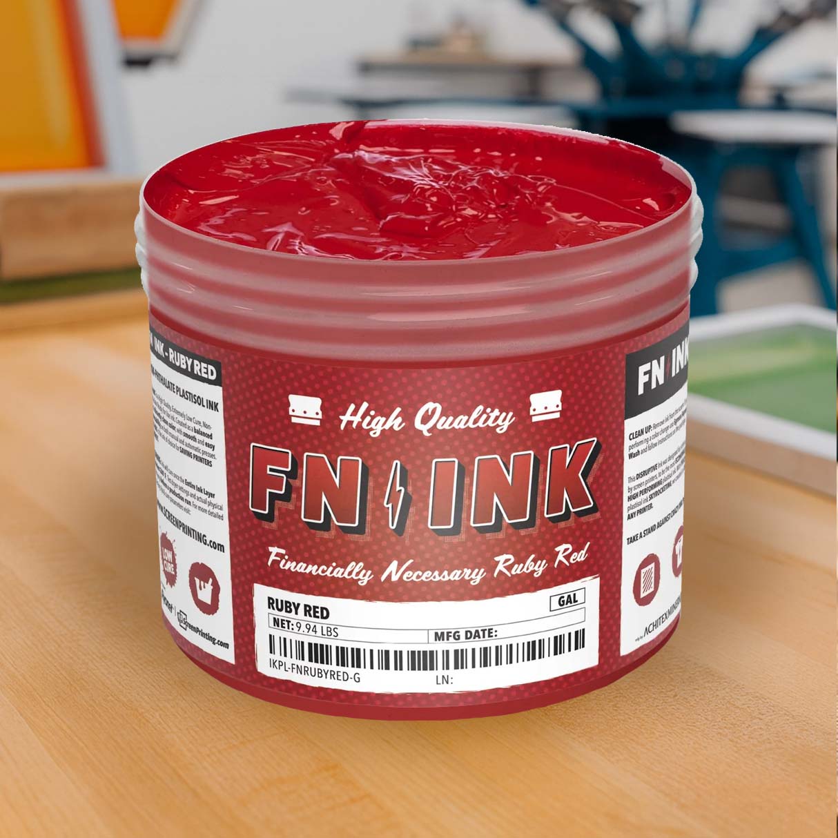 FN INK Ruby Red low cure non-phthalate plastisol screen printing ink
