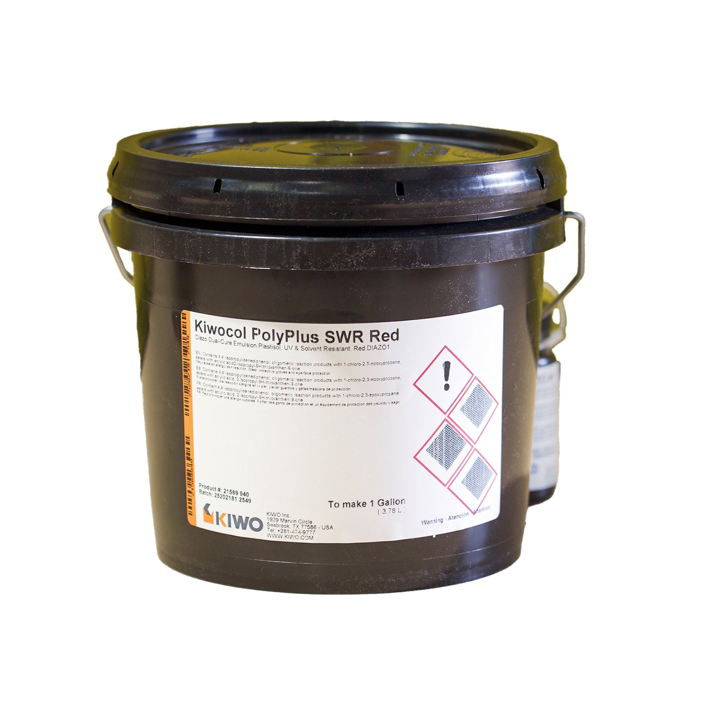 1 gallon Kiwocol PolyPlus SWR Red emulsion a white background