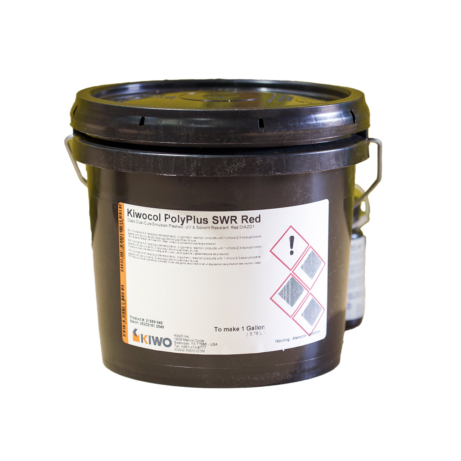 1 gallon Kiwocol PolyPlus SWR Red emulsion a white background