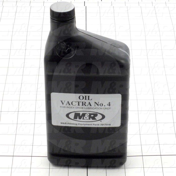 Oil bottle labeled 'Vactra No. 4' on a grid background